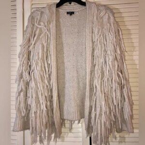 Lunik woman’s cream colored fringe sweater/cardigan size small